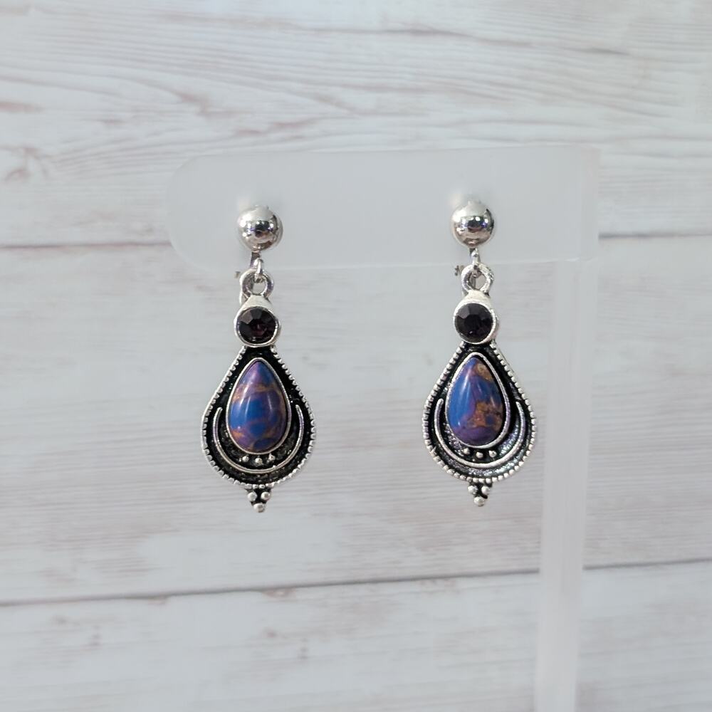 Vintage Clip On Earrings Statement Silver Tone Wi… - image 1